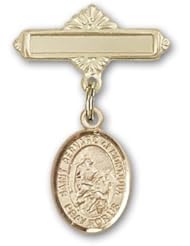 14K Gold Baby Badge with St. Bernard of Montjoux Charm and Polished Badge Pin