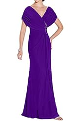 V-neck Short Sleeves   Chiffon Evening Dress/Mother-of-the-Bride Dress/Prom Dress/Party Dress  With Rhinestones and Ruffles