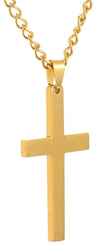 Areke Mens Cross Necklace for Men Women Unisex Stainless Steel Pendant Necklaces Color Gold