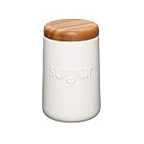 Natural Elements Ceramic Sugar Canister with Air Tight Acacia Wood Lid