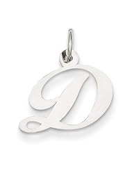 14k White Gold Small Fancy Script Initial D Charm Pendant. Metal Wt- 0.34g