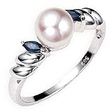 14k White Gold Akoya Pearl and Sapphire Ring