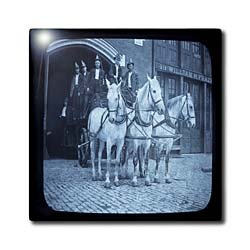 Late 1800s Horse Drawn Fire Company Cyan - 8 Inch Ceramic Tile Late 1800s Horse Drawn Fire Company Cyan - 8 Inch Ceramic Tile