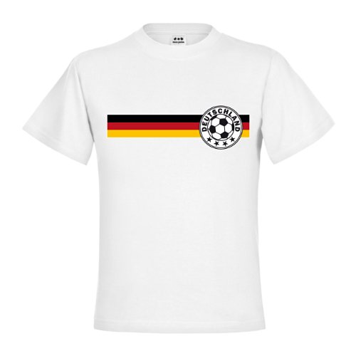 dress-puntos Kids Kinder T-Shirt Fußballlogo mit 4 Sternen auf Deutschlandfahne Schwarz Rot Gold drpt-kt00356-14 Textil white / Motiv farbig Gr. 134/146