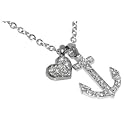 14 Karat White Gold Rollo Link Necklace, With Pave Set "Heart and Anchor" Diamond Charms, Sliding on a 16" Cable Chain Necklace. ( GH-Color, SI-Clarity ).