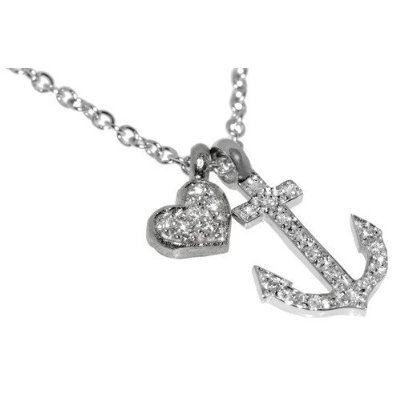 14 Karat White Gold Rollo Link Necklace, With Pave Set \