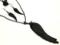 Fallen Angel Wings Necklace and Earrings Set - black