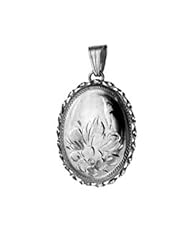 Silver 29x22mm engraved flowers design twisted wire edge oval Locket