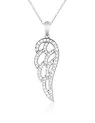 10k Gold Angel Wing Pendant (1/4 cttw, I-J Color, I2-I3 Clarity), 18"