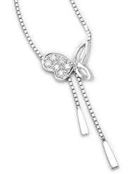 18K White Gold Paved Diamond Accent Butterfly Dangle Drop Link Chain Lariat Necklace (0.06 cttw, G-H Color, VS2-SI1 Clarity, 16"), Women Jewelry in Gift Box