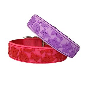 Designer’s 3-D Embossed Dog Collar – Flower Power – Lavender/S (10″-14″)