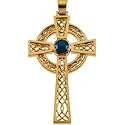 14K Yellow Gold Lab Created Star Sapphire Cross Pendant - 52.75x32.25mm