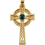 14k Yellow Gold Blue Star Sapphire Cross 52.75x32.25mm - JewelryWeb
