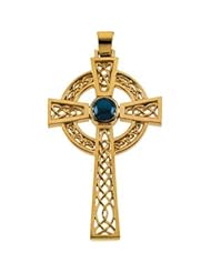 Blue Star Sapphire Cross 14K Yellow Gold 07.00 mm