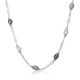 Sterling Silver White with Dyed Black and Gray Freshwater Cultured Pearl... by