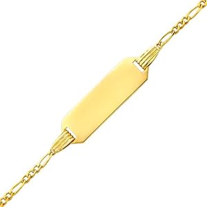 14K Yellow Gold 1.5mm Baby ID Figaro Bracelet with Spring Ring Clasp and 1