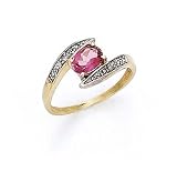 14k Diamond Pink Topaz Oval Ring - Size 7.0