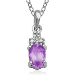 Platinum Plated Sterling Silver Amethyst and Diamond Accent Drop Child's Pendant, 13