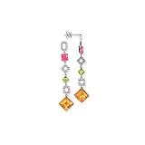 14K Two Tone Gold 1/5 ct. Diamond and Pink Corundum's (Created) with Multicolor Gemstone Dangle Earrings