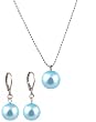 Necklace - Earrings Set - N502 - Glass Pearl Drop (10 mm) hung on 1 mm Ball Chain ~ Aqua Blue