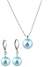 Necklace - Earrings Set - N502 - Glass Pearl Drop (10 mm) hung on 1 mm Ball Chain ~ Aqua Blue
