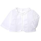 (ホワイト/90cm) ベビー服 女の子 アウター ボレロ 長袖 梨地 吸汗速乾 ドライ UVカット 無地 フリル ネームタグ付 女児 ベビー