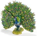 Nature Keepsake Box, Trinket Box, Painted, Blue, Yellow and Green Peacock. Gemstone Decoration. Magnetic Closure. 4" X 3.5". Comes in Gift Box.