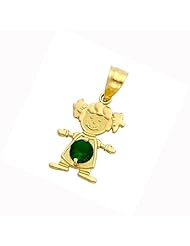 14K Yellow Gold Girl Birthstone Charm Pendant May Simulated Diamond