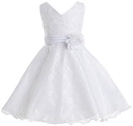 My Kids - V-Neck All Over Lace Dress with matching chiffon belt. White 16