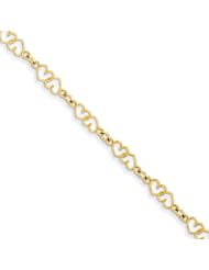 14k Double Heart Link Bracelet, Best Quality Free Gift Box Satisfaction Guaranteed