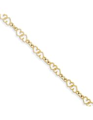 14k Yellow Gold Double Heart Link Bracelet