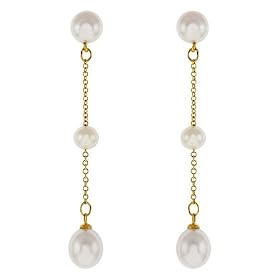 18k Yellow Gold Fresh Water White Pearl Earrings
