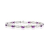 STUNNING GENUINE AMETHYST & DIAMOND 14K WHITE GOLD TENNIS BRACELET