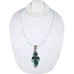 Sterling Silver Green Onyx Pendant with Chain 1.25 Inches