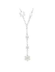 Sterling Silver Polished Flower Drop Necklace