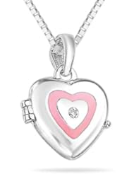 Childrens Jewelry - 0.01 Cts Diamond Resin Heart Locket Pendant in Silver