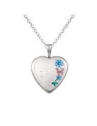 Sterling silver Heart Shaped Locket w/ Colored Flowers "Sister" Necklace
