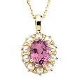 14K Yellow Gold Pink Tourmaline and Pearl Pendant