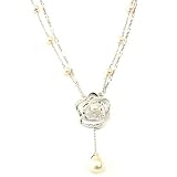 Sterling Silver Necklace Flower Fancy Pearl White CZ Diamonds Pendant By Bucasi