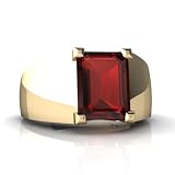 14K Yellow Gold Emerald-cut Genuine Garnet Men's Men's Ring
