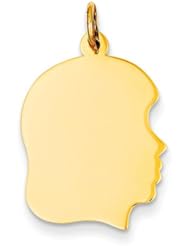 14k Yellow Gold .011 Gauge Facing Right Engraveable Girl Head Charm Pendant