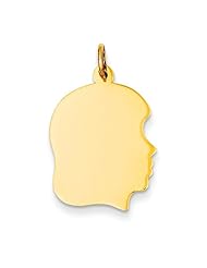 14k Yellow Gold .013 Gauge Facing Right Engraveable Girl Head Charm Pendant