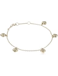 14k Yellow Gold Baby Dangling Heart Charm Bracelet, 6"