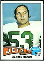 1975 Topps Regular (Football) Card# 339 Warren Koegel of the New York Jets VG Condition
