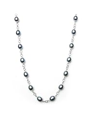 Sterling Silver 17" Necklace with 8mm Dyed Black Oval Freshwater Pearls