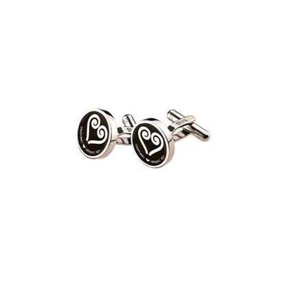 Emporio Armani Jewelry / Jewellery Round Sterling Silver & Black Enamel Cufflinks with Spiral Silver Symbol EG2051