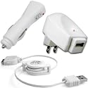 Combo of Retractable USB Data Cable + Home Charger Adapter & Car Charger Adapter for Apple iPod Nano 3rd Generation