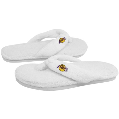 Los Angeles Lakers Ladies White Plush Thong Flip Flop Slippers (9/10)
