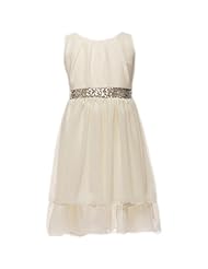 Girls Sleeveless Spring Chiffon Sequined Glittering  Dress With a Sash 