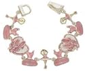 Cute Pink Princess Ballerina Charm Link Bracelet Silver Tone with Magnetic Clasp